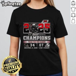 Premium Texas Tech Red Raiders 34 BYU 2025 Big 12 Conference Champions ladies tee showcasing team pride and style.