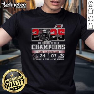 Premium Texas Tech Red Raiders 2025 Big 12 Conference Champions T-Shirt featuring bold team graphics and vibrant colors.
