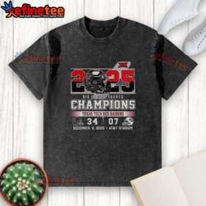 Premium Texas Tech Red Raiders 34 BYU 07 2025 Big 12 Conference Champions washed t-shirt design, featuring team colors.