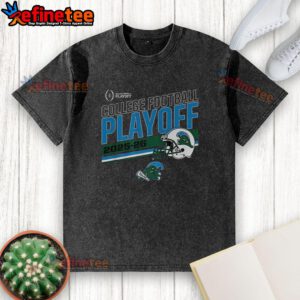 Alt Text: Premium Tulane Green Wave College Football Playoff 2025-2026 helmet design on a washed t-shirt, showcasing team spirit.