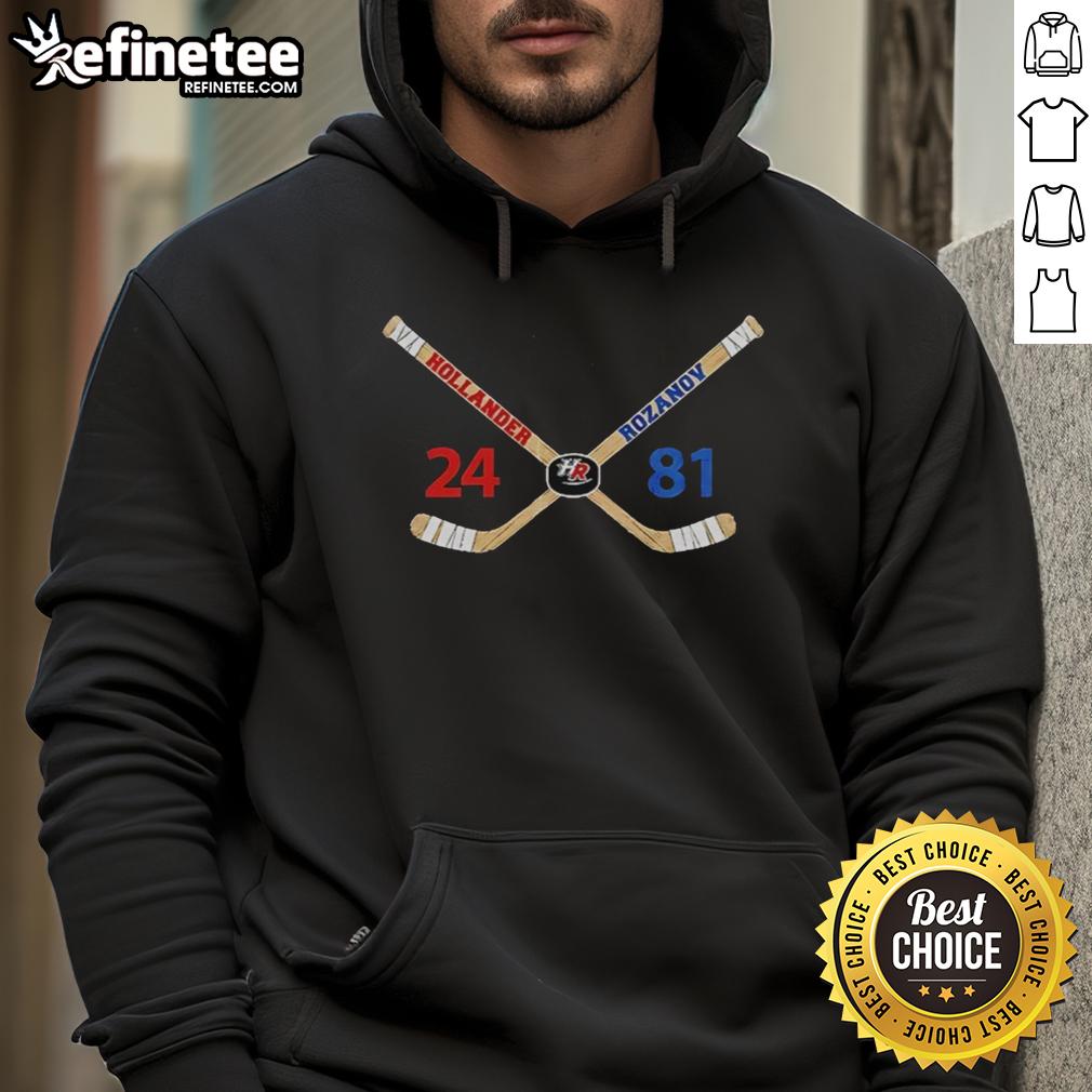 Alt Text: Top Ilya Rozanov and Shane Hollander heated rivalry hoodie featuring hockey love line design.