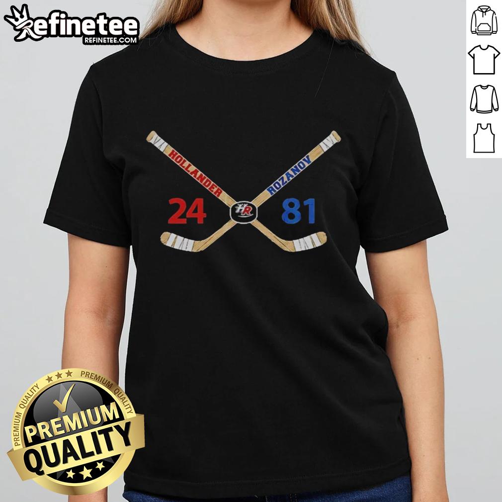 Top Ilya Rozanov and Shane Hollander heated rivalry inspired hockey love line ladies tee design showcasing team spirit.