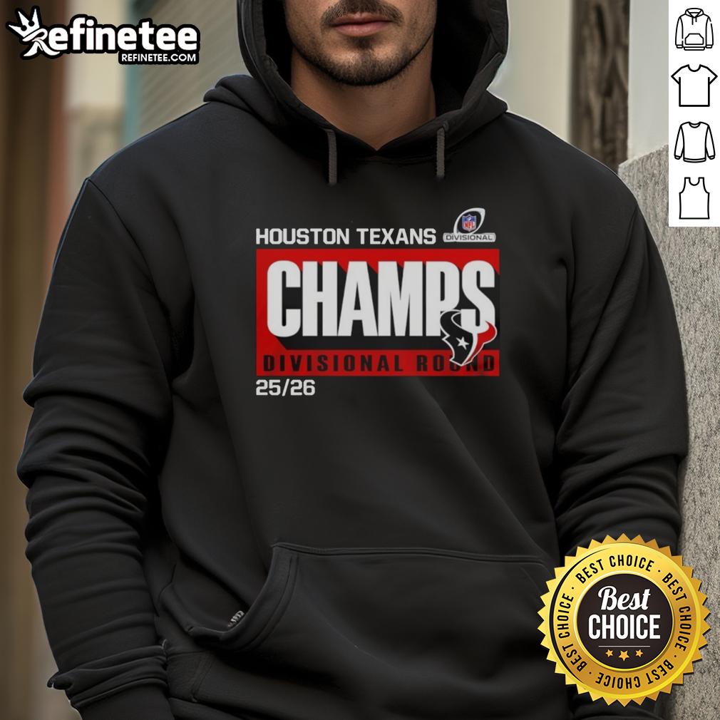 Alt Text: Houston Texans Divisional Champs hoodie featuring bold graphics for the Divisional Round 25-26, perfect for fans.