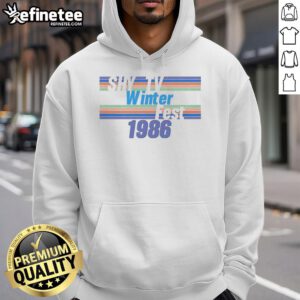 Awesome Shy TV Winterfest 1986 hoodie featuring vibrant colors and retro design, perfect for vintage fashion enthusiasts.