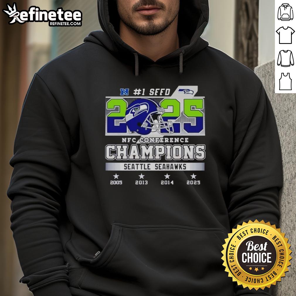 2025 NFC Conference Champions Seattle Seahawks hoodie featuring bold team colors and logo, perfect for fans.