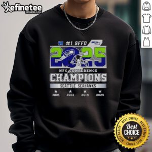 Seattle Seahawks 2025 NFC Conference Champions sweatshirt, featuring bold team logo and vibrant colors for fans.