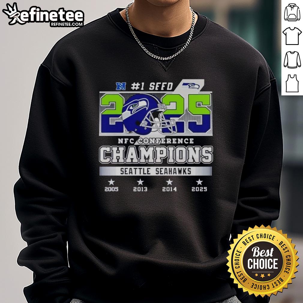 Seattle Seahawks 2025 NFC Conference Champions sweatshirt, featuring bold team logo and vibrant colors for fans.