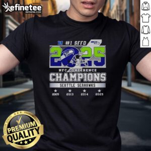 Alt Text: Good Seattle Seahawks Seed 2025 NFC Conference Champions T-Shirt featuring team logo and vibrant design.