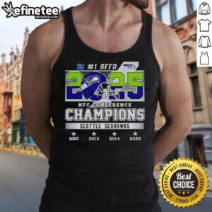 Good Seattle Seahawks 1 Seed 2025 NFC Conference Champions tank top featuring team colors and logo, perfect for fans.
