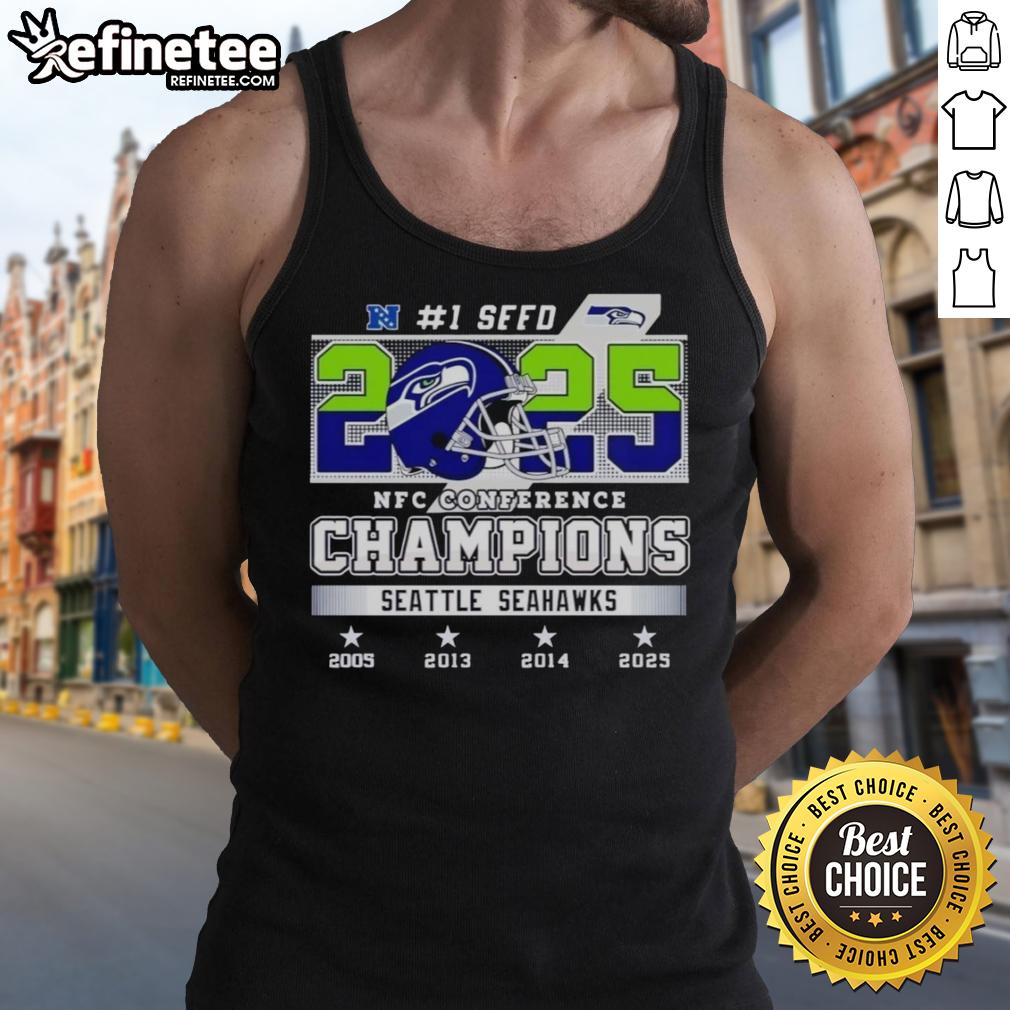 Good Seattle Seahawks 1 Seed 2025 NFC Conference Champions tank top featuring team colors and logo, perfect for fans.