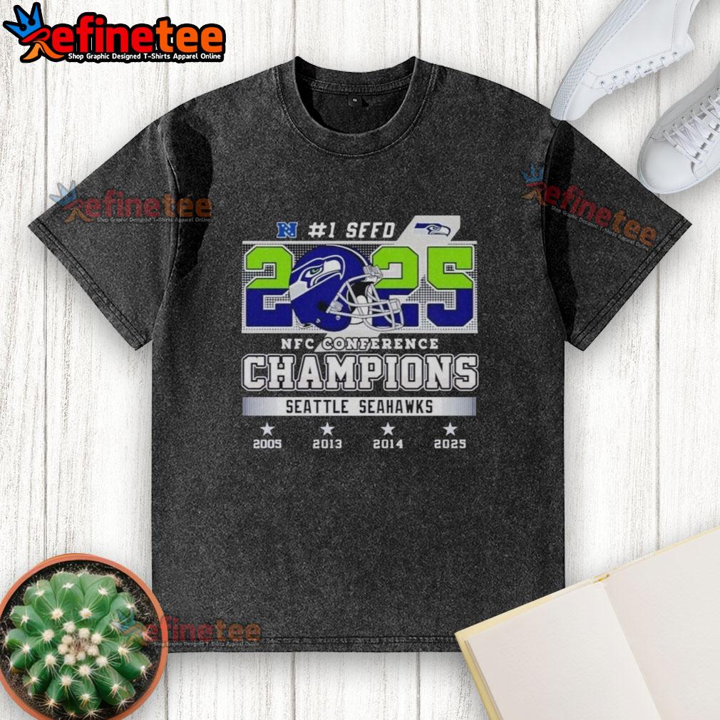 Good Seattle Seahawks 1 Seed 2025 NFC Conference Champions Washed T-Shirt featuring vibrant team colors and logo.