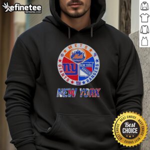 Nice New York City sports hoodie featuring Mets, Rangers, and Giants logos in a stylish design for fans.