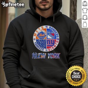 Combine hoodie featuring logos of Mets, Rangers, Giants, and Yankees, perfect for NYC sports fans.