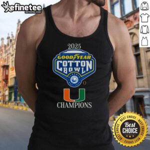 Alt Text: Official Miami Hurricanes 2025 Goodyear Cotton Bowl logo tank top featuring vibrant team colors and bold graphics.