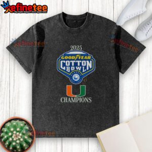 Official Miami Hurricanes 2025 Goodyear Cotton Bowl logo on a washed t-shirt, perfect for game day attire.