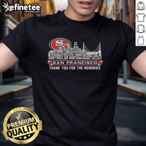 Alt Text: San Francisco 49ers Thank You For The Memories T-Shirt featuring a city skyline design, perfect for fans.