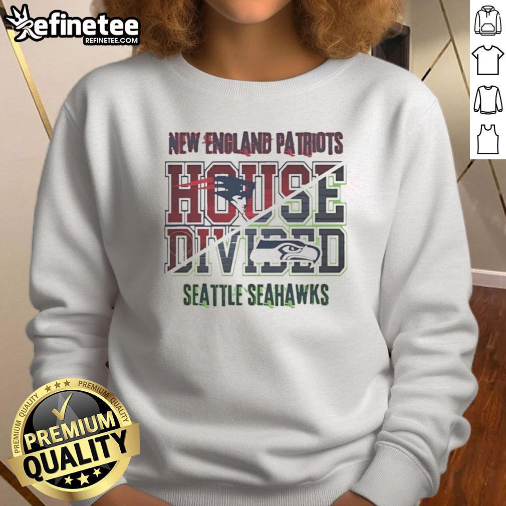 Original New England Patriots vs Seattle Seahawks House Divided Sweatshirt for fans of both teams.