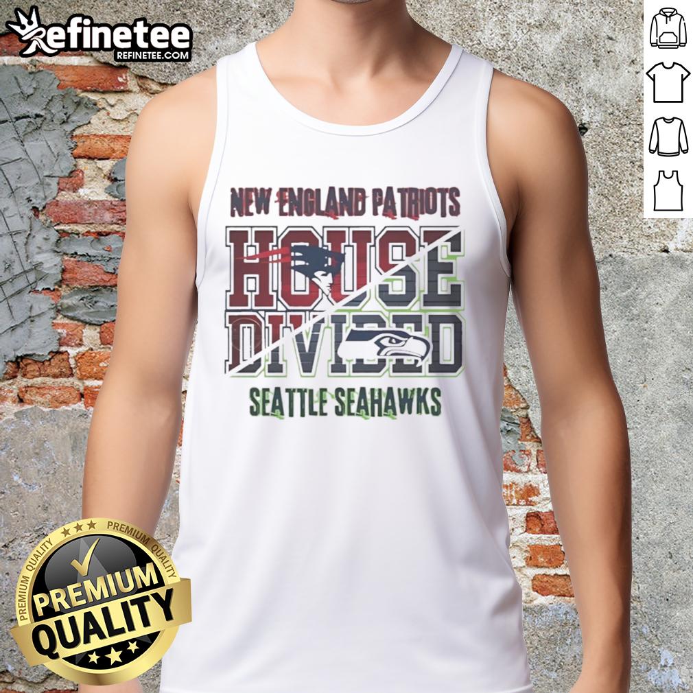 House divided tank top featuring New England Patriots vs Seattle Seahawks design for football fans.