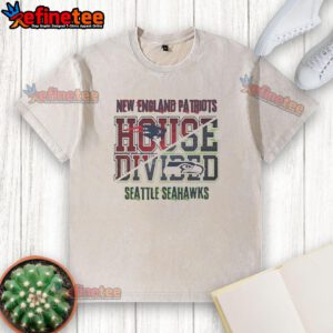House divided t-shirt featuring New England Patriots vs Seattle Seahawks design for fans of both teams.