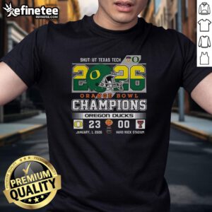 Premium Oregon Ducks Shutout Texas Tach Orange Bowl Score Champions T-Shirt featuring vibrant team colors and logo.
