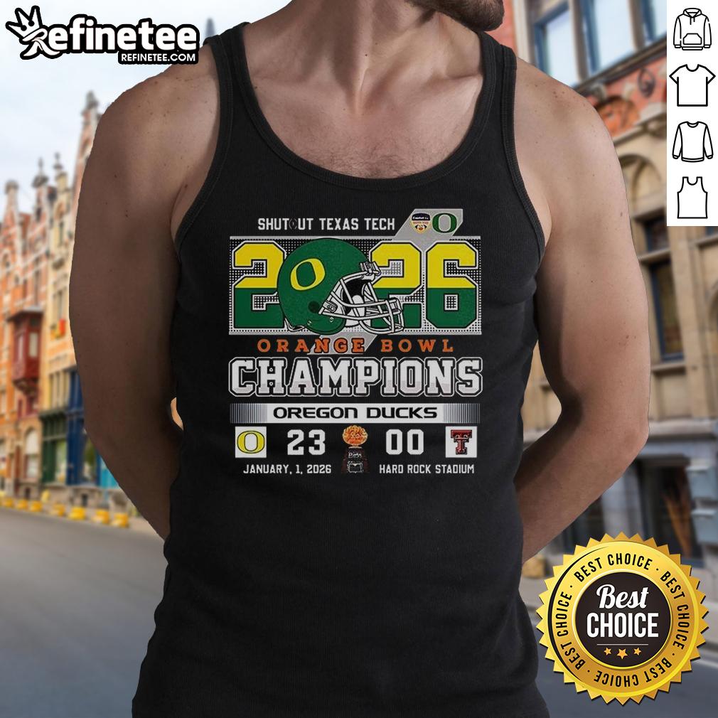 Premium Oregon Ducks Shutout Texas Tech Orange Bowl Score Champions Tank Top showcasing team pride and victory.