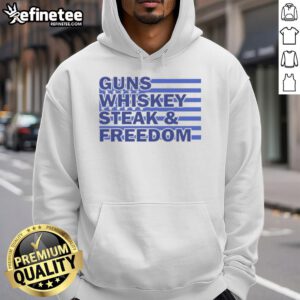 Top True American Guns Whiskey Steak Freedom hoodie featuring USA flag design for patriotic enthusiasts.