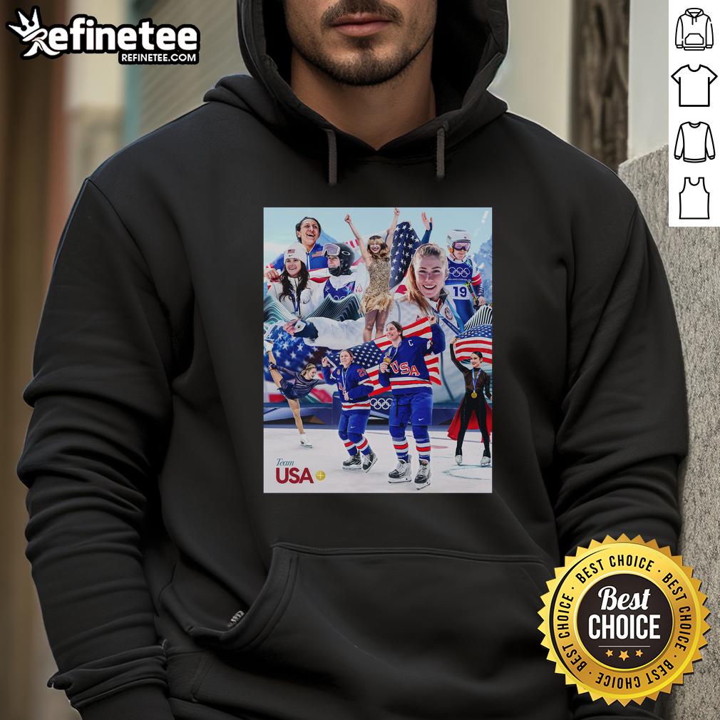 Team USA dominated hoodie featuring Olympic graphics, perfect for fans celebrating the Olympics in style and comfort.