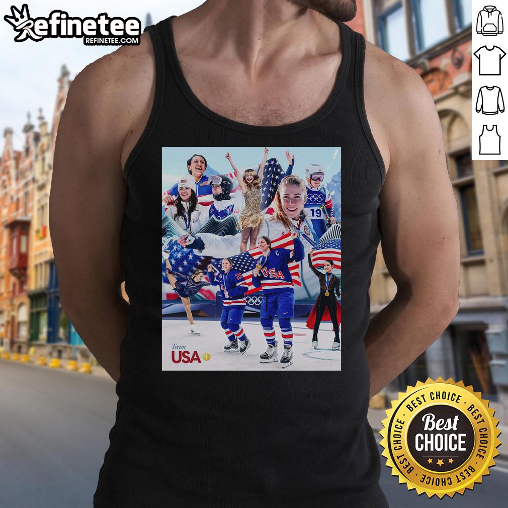 Team USA dominated tank top featuring Olympic colors and logo, perfect for sports fans and athletes celebrating the Olympics.