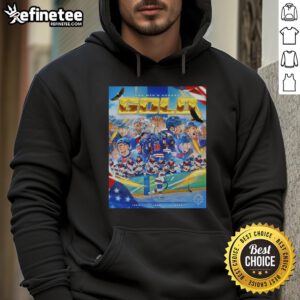 Alt Text: Men's gold hoodie featuring Awesome Olympics USA Hockey design, perfect for fans celebrating Team USA's victory.