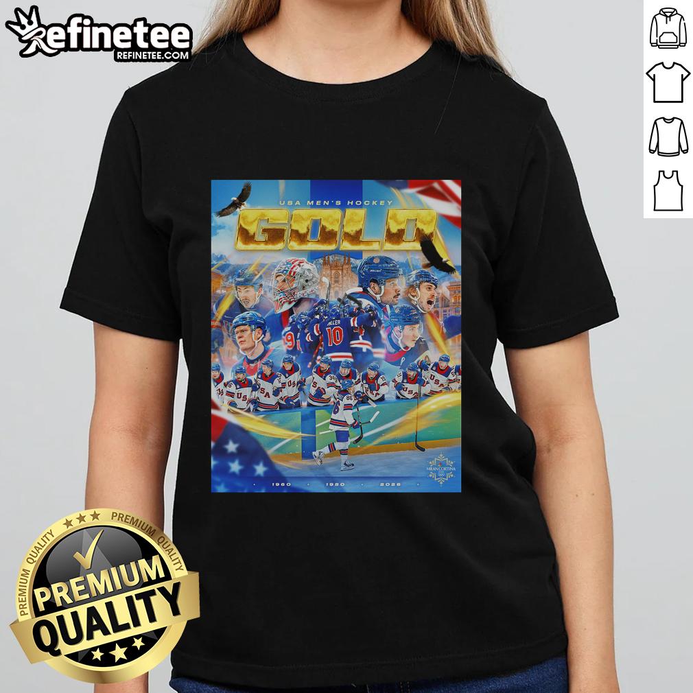 Awesome Olympics USA Men's Hockey Gold Ladies Tee featuring vibrant graphics and team colors for fans.