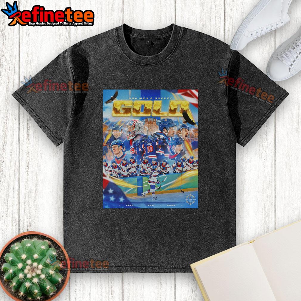 Alt Text: Awesome Olympics USA Men's Hockey Gold Washed T-Shirt featuring vibrant colors and a sporty design for fans.