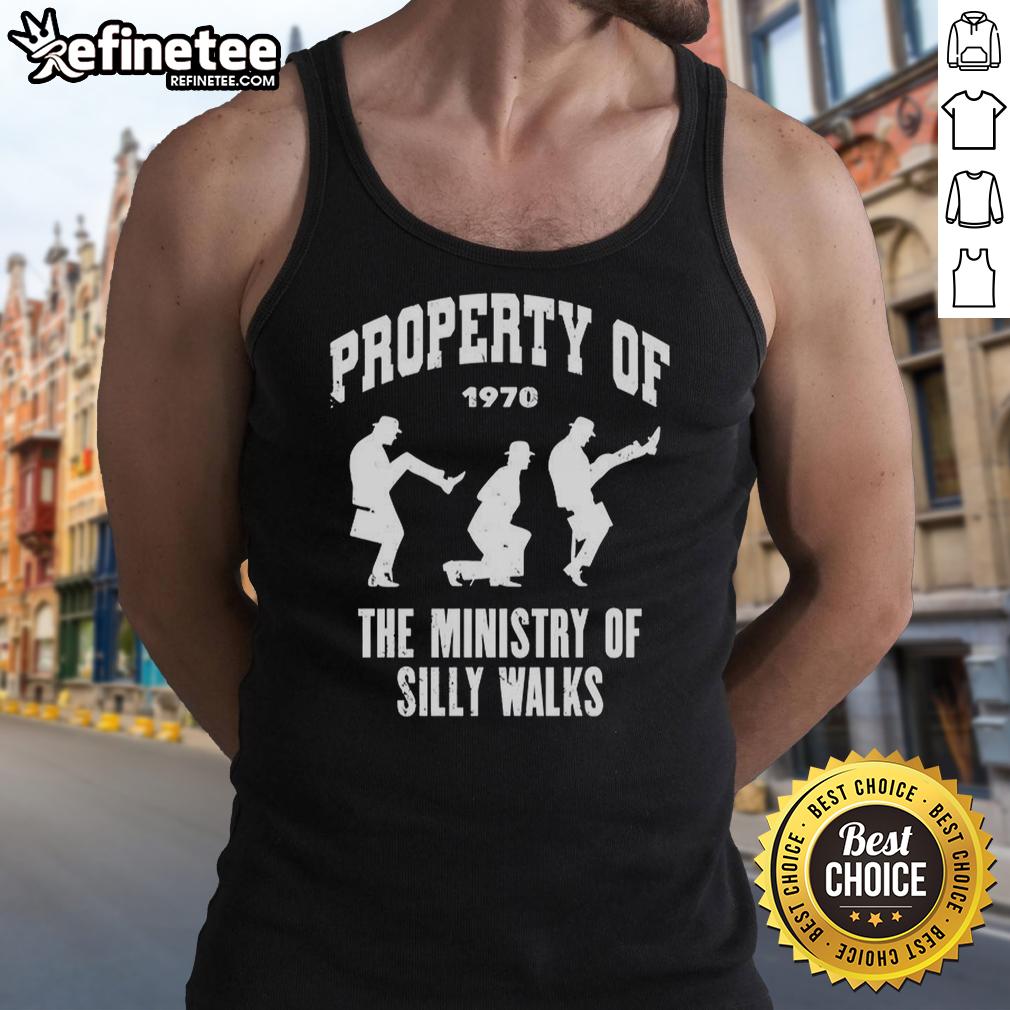 Silhouette of a tank top featuring the Awesome Property of the Ministry of Silly Walks design from 1970.