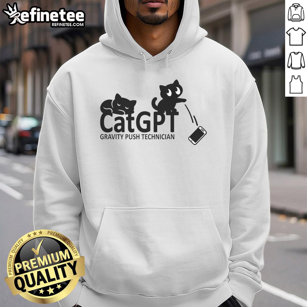 Alt Text: CatGPT Gravity Push Technician Hoodie featuring a sleek design and vibrant colors for tech enthusiasts and cat lovers.