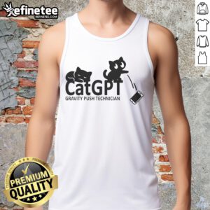 CatGPT Gravity Push Technician tank top design featuring a playful cat in a tech-inspired graphic.