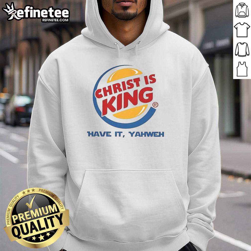 Stylish Good Christ Is King Yahweh hoodie featuring bold text design in vibrant colors, perfect for faith-inspired fashion.