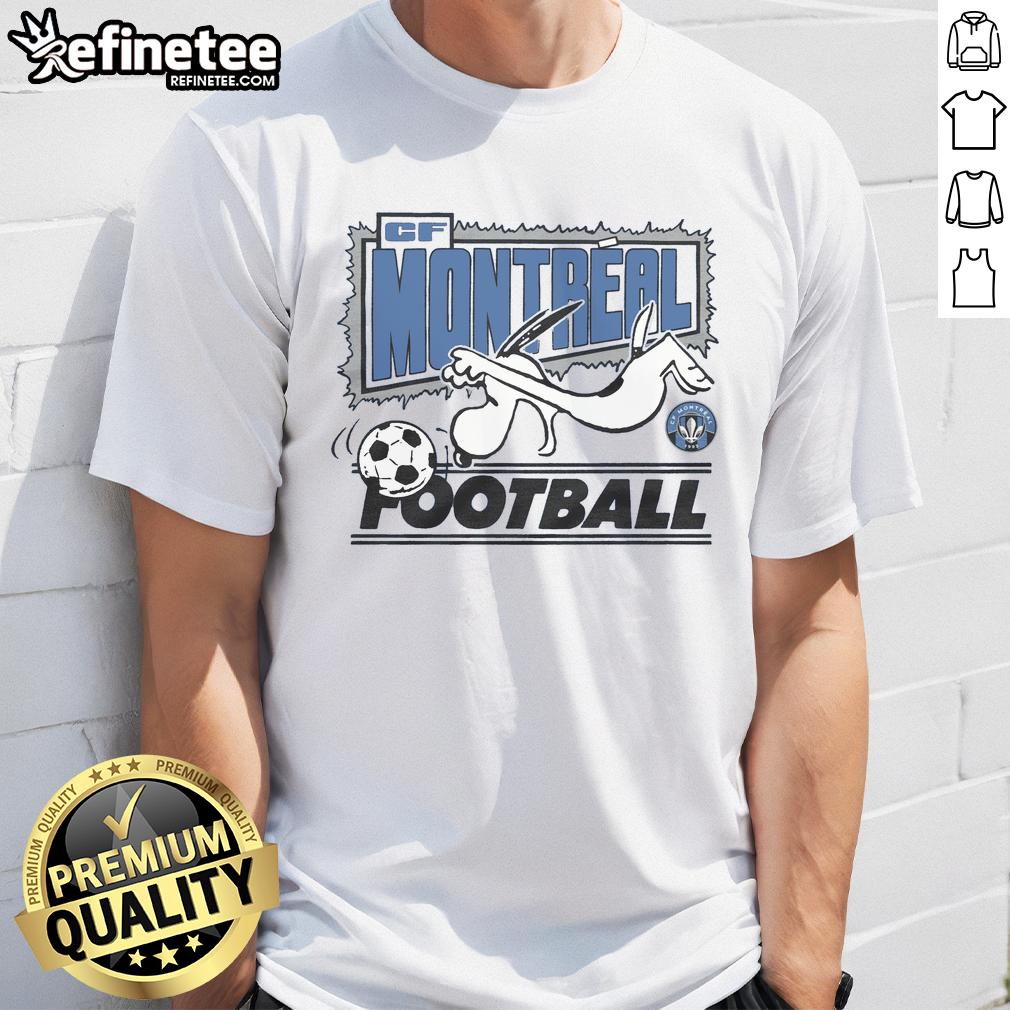 Good Peanuts Snoopy X CF Montreal T-Shirt featuring iconic Snoopy design and team colors, perfect for fans.
