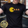Fun Purim costume featuring a Pacman video game design eating hamantashen on a stylish Jewish T-shirt.