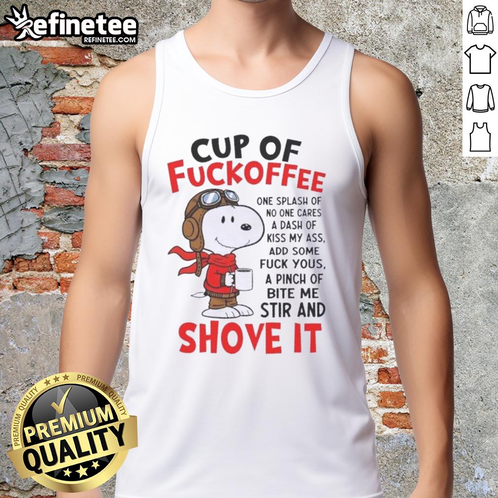 Funny Snoopy cup with humorous coffee quote, perfect for coffee lovers who appreciate a cheeky touch.