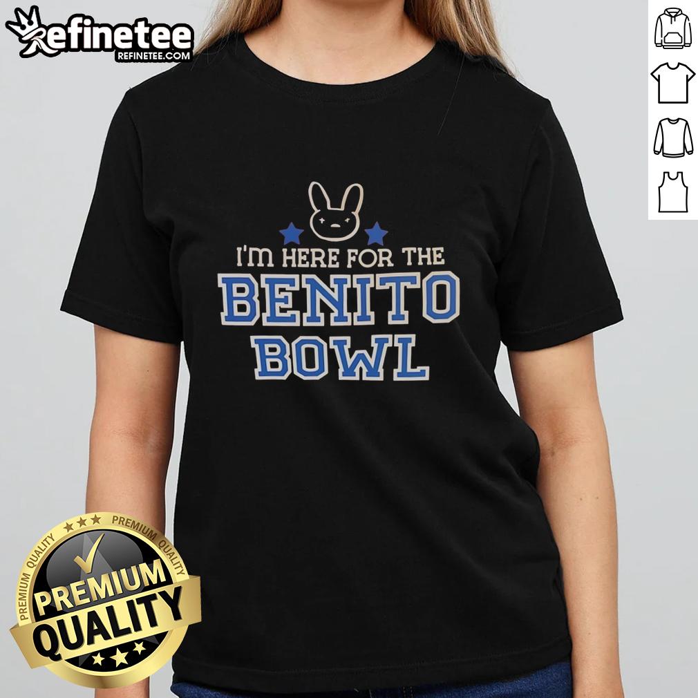 Alt Text: Official Bunny Im Here For The Benito Bowl Ladies Tee featuring a stylish design perfect for game day.