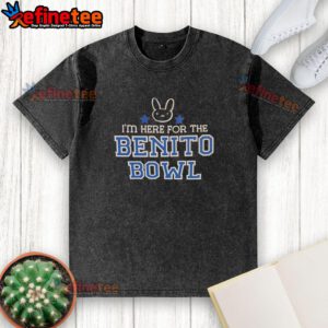 Alt Text: Official Bunny I'm Here for the Benito Bowl washed t-shirt featuring a playful design and vibrant colors.