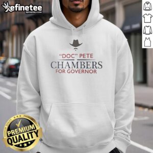 Alt Text: Official Doc Pete Chambers for Governor logo hoodie featuring a bold design and vibrant colors promoting his campaign.