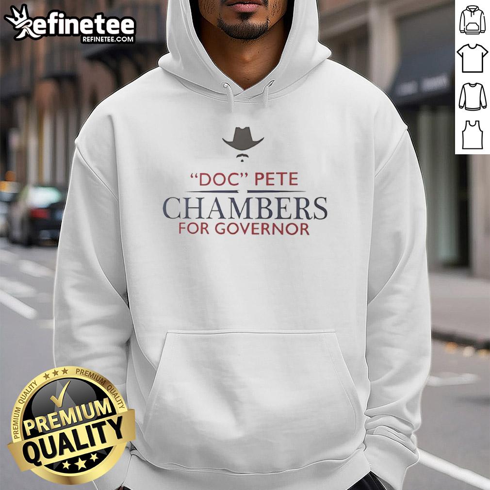 Alt Text: Official Doc Pete Chambers for Governor logo hoodie featuring a bold design and vibrant colors promoting his campaign.