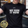 Alt Text: Official Seattle Seahawks Nike Super Bowl LX Champions T-Shirt with 'We Run It Now' slogan, showcasing team pride.