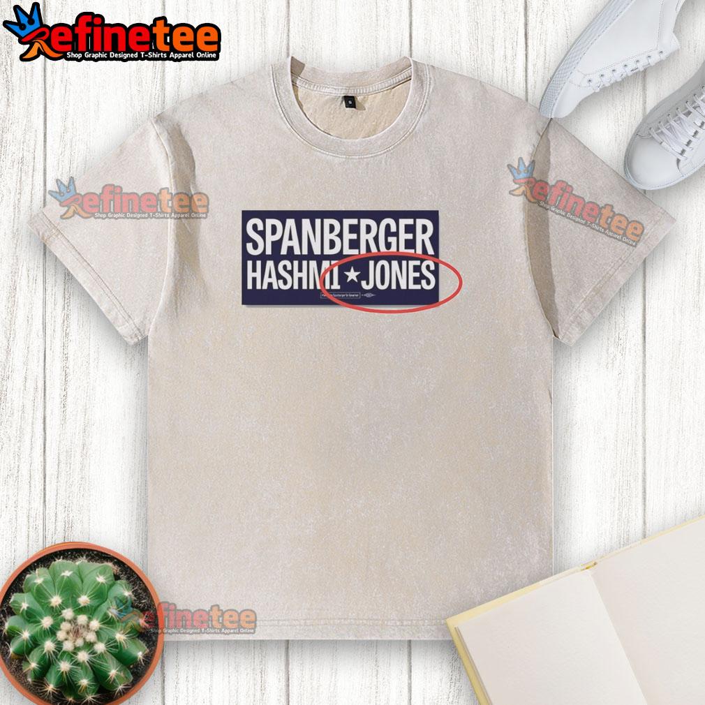 Original Abigail Spanberger, Ghazala Hashmi, and Jay Jones wearing washed T-shirts at a campaign event.