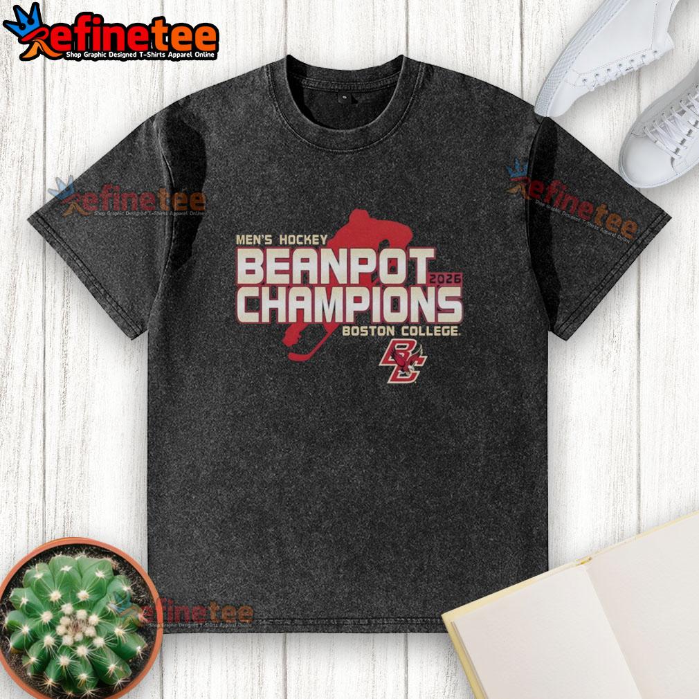 Alt Text: Original Boston College Eagles Men's Hockey 2026 Beanpot Champions locker room washed T-shirt displayed on a hanger.