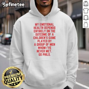 Original My Emotional Health Depends on The Phils Letter Hoodie in navy, showcasing a stylish design for sports fans.