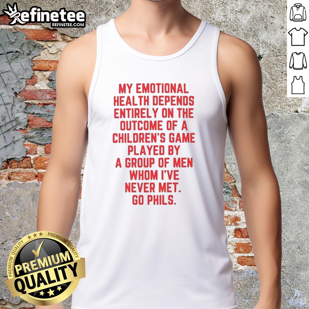 Alt Text: Original My Emotional Health Depends On The Phils Letter Tank Top featuring bold typography and a stylish design.
