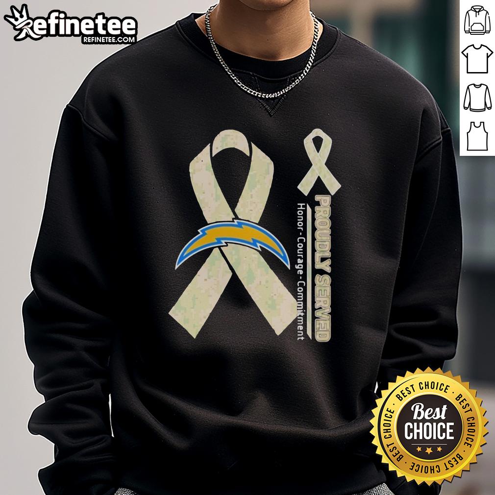 Premium Los Angeles Chargers sweatshirt featuring Honor, Courage, Commitment design, perfect for fans and team pride.