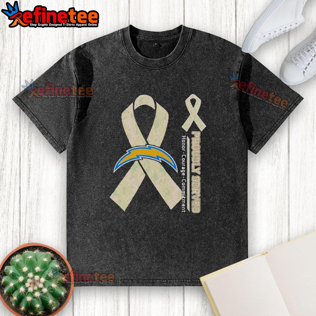 Premium Los Angeles Chargers washed t-shirt showcasing honor, courage, and commitment in stylish design.