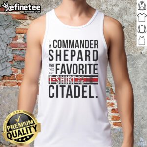 Commander Shepard wearing a favorite tank top on the Citadel, showcasing a stylish design for fans of Mass Effect.